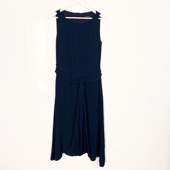 Luisa Cerano Navy Blue Draped Boat Neck Silk Blend Midi Dress - Picture 1 of 9